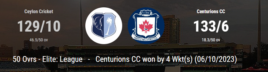 Read more about the article Centurions CC Clinch Victory in Low-Scoring Thriller against Ceylon Cricket